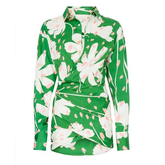 B39 Monse Floral Wrap Shirt Dress Womens 4 Art Gallerycore Runway Statement Chic - Picture 4 of 11